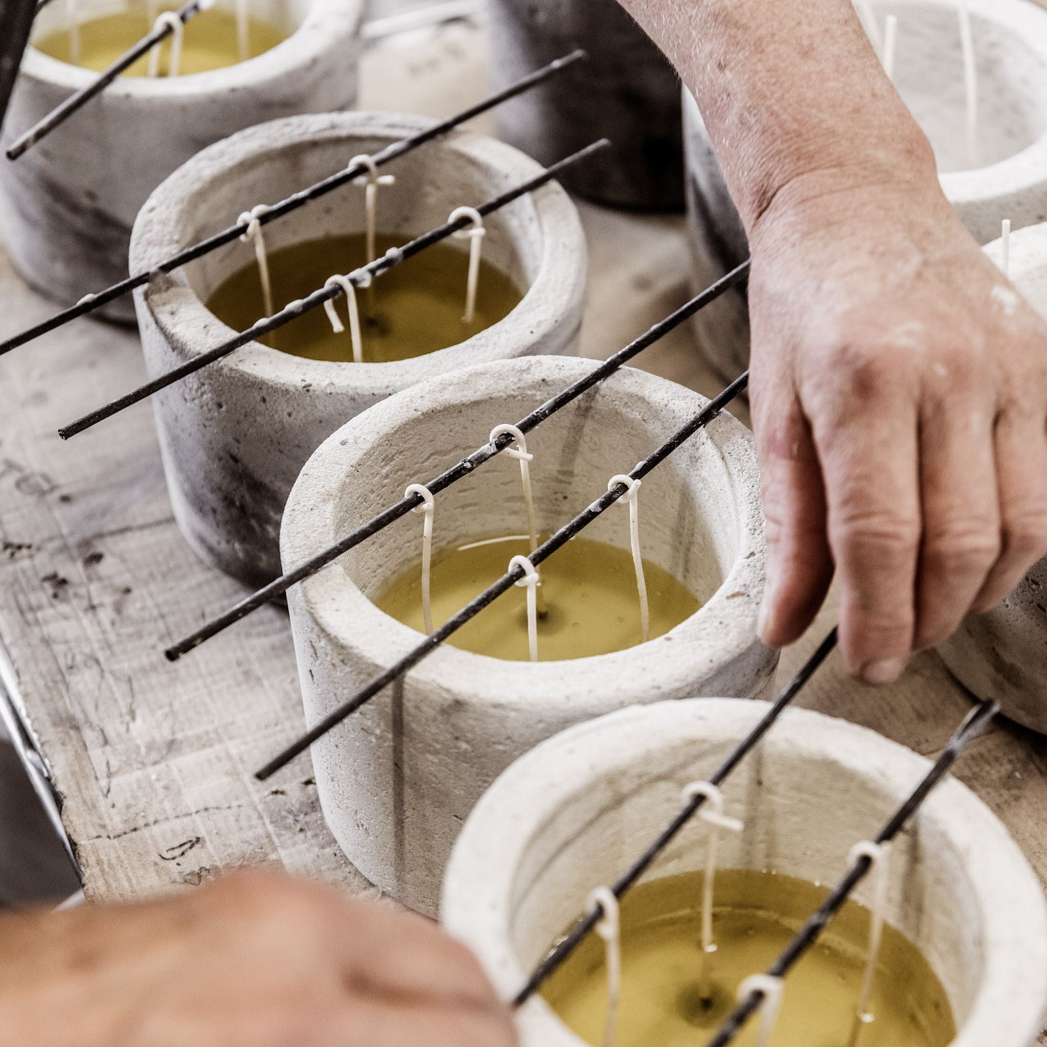 Candles with freshly poured natural wax.
